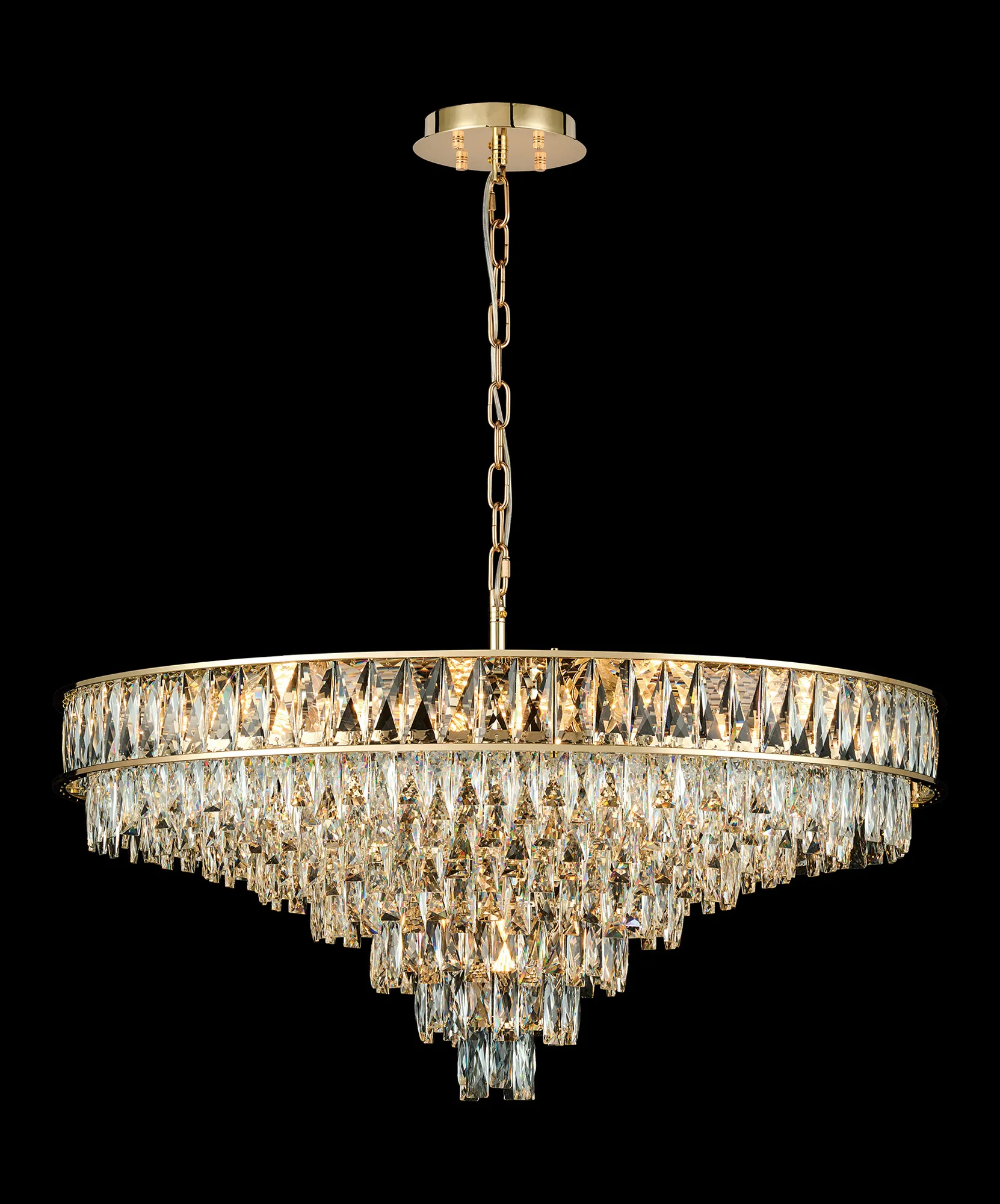 Vivienne French Gold Crystal Ceiling Lights Diyas Statement Crystal Fittings